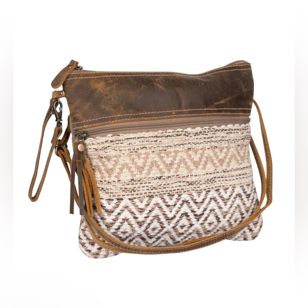 NWT Myra Bag Handcrafted Tan and Brown Leather Heavy Rug & Canvas Women's Bag - Picture 3 of 11